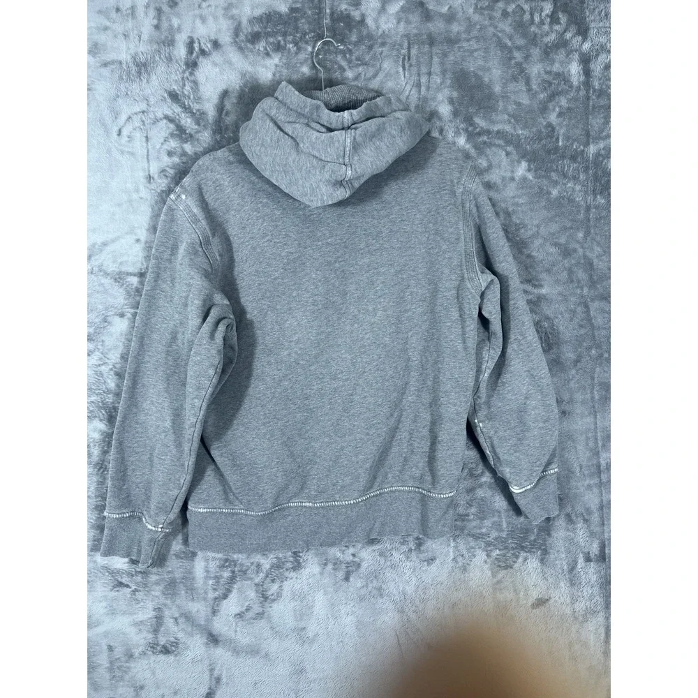 Mens Heather Grey Pullover Hoodie Distressed Fleece Sweatshirt Medium